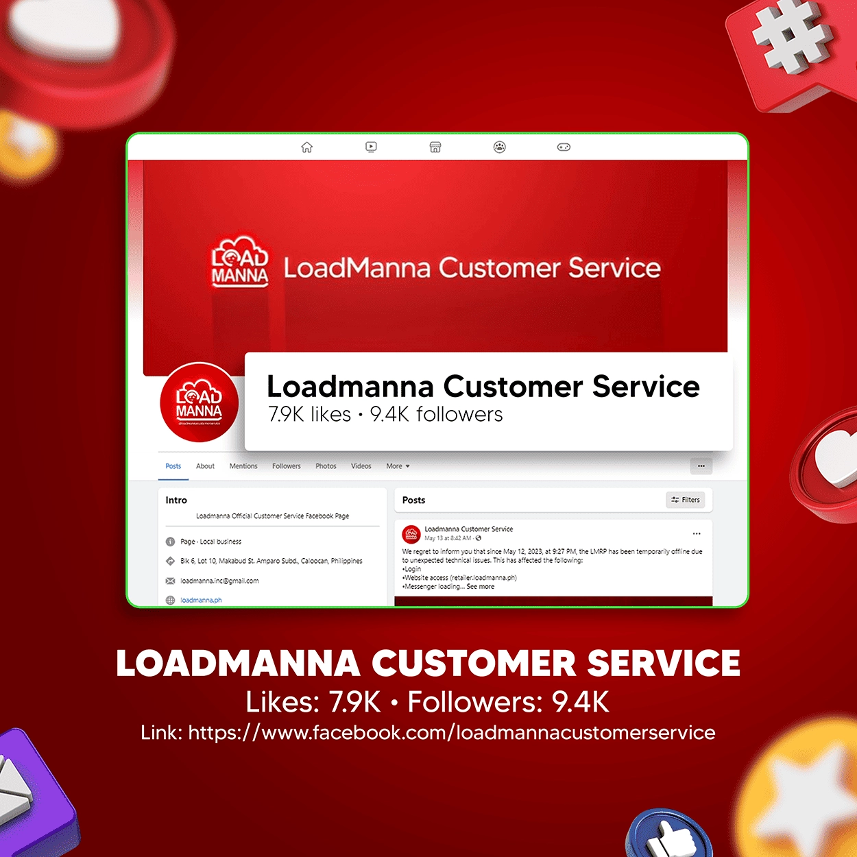 loadmanna customer service facebook page